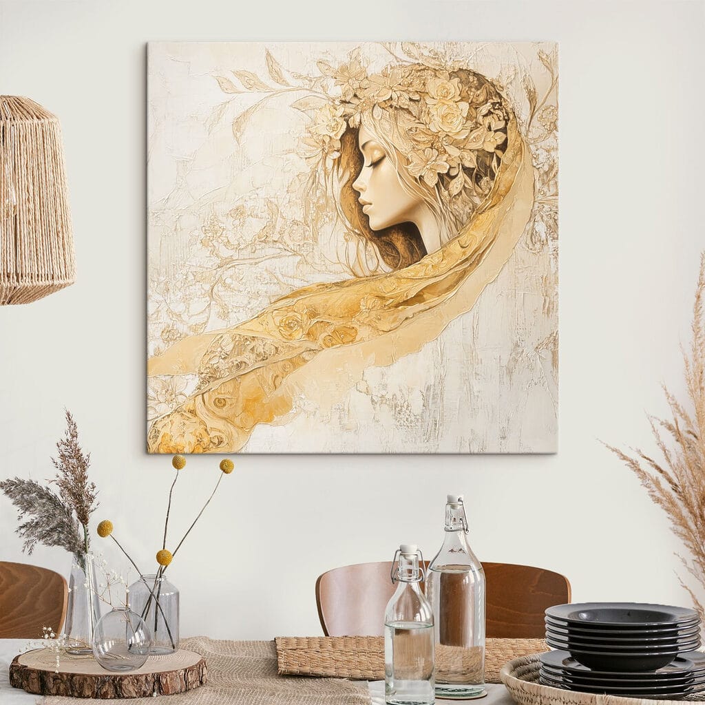 Painting of a woman with flowers in her hair Painting of a woman with flowers in her hair