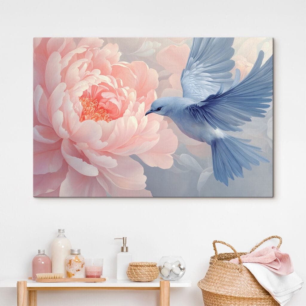 Bird flying next to a flower