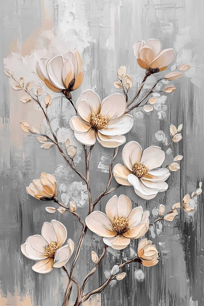 Painting of flowers on a grey background Painting of flowers on a grey background