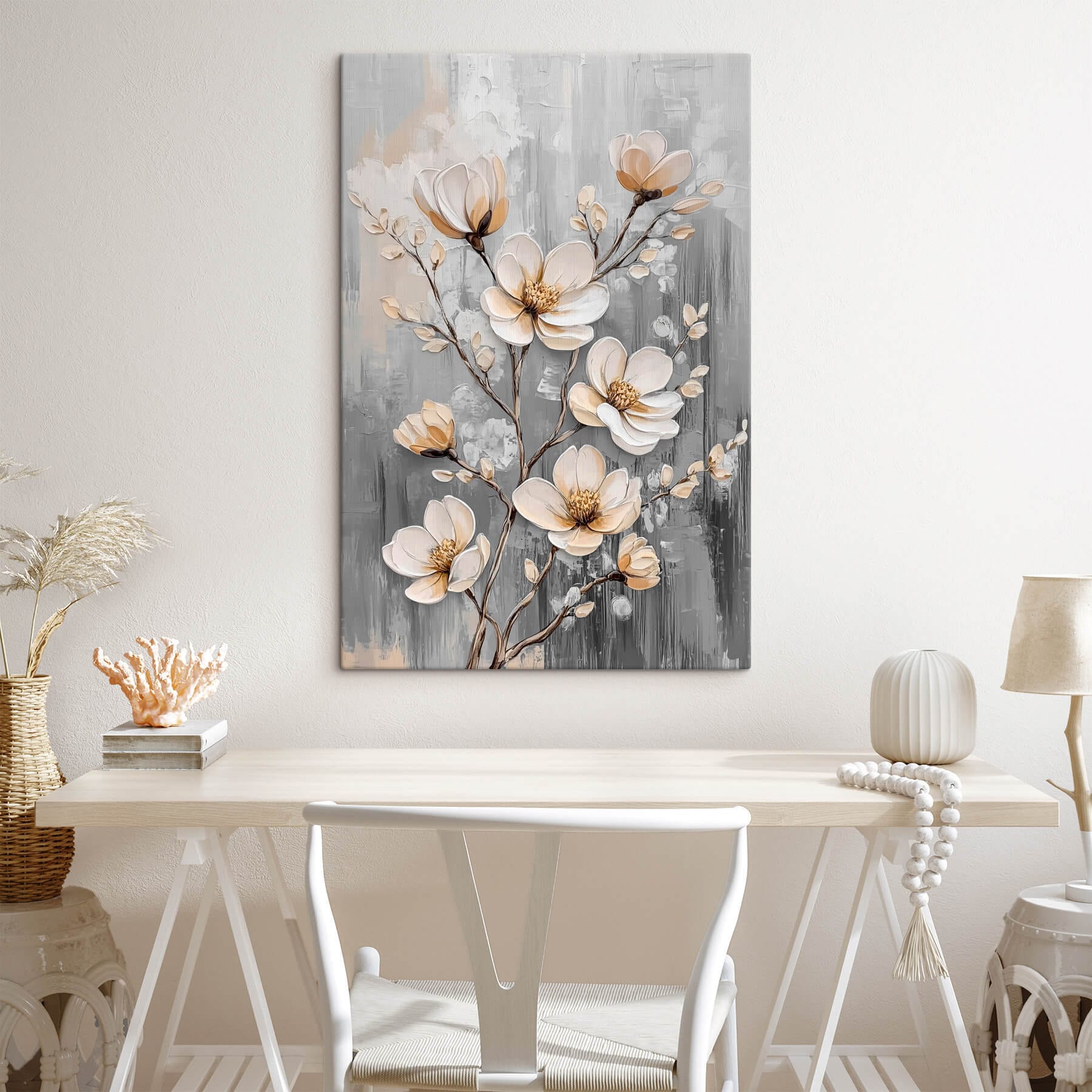 Painting of flowers on a grey background Painting of flowers on a grey background