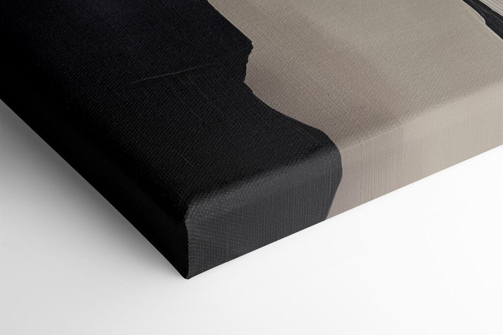 Black and white wall with a brown strip