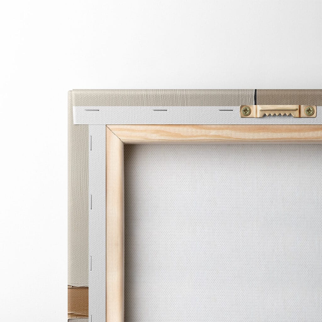 Black and white wall with a brown strip