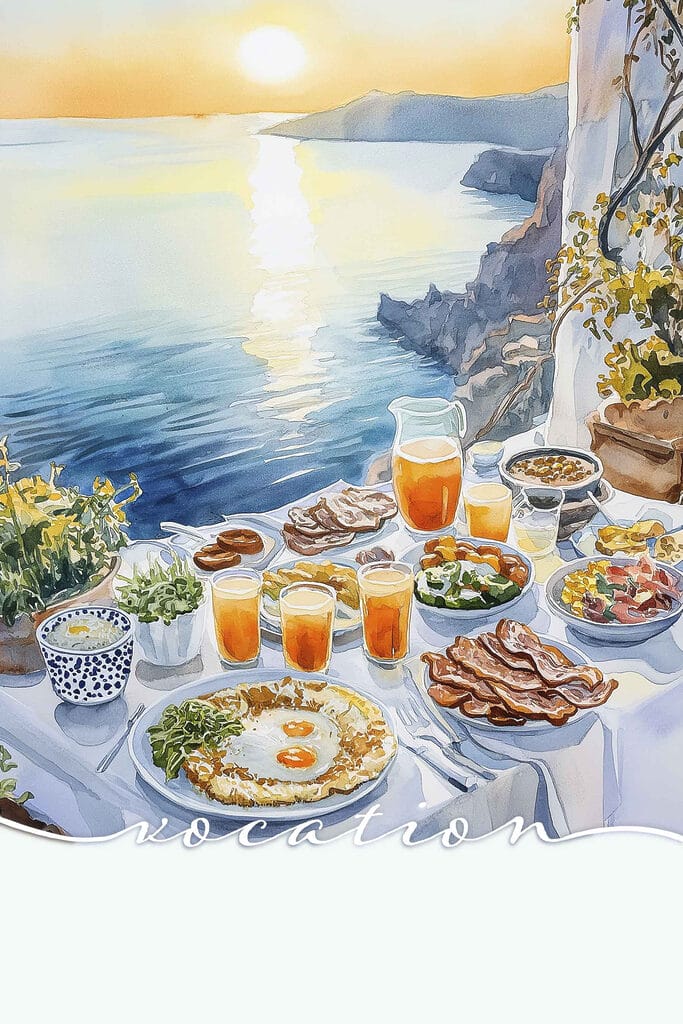 Table with food on it by water Table with food on it by water