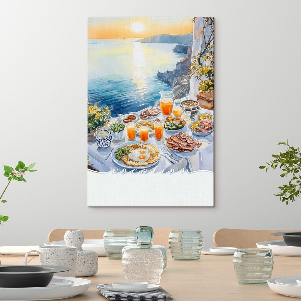 Table with food on it by water Table with food on it by water