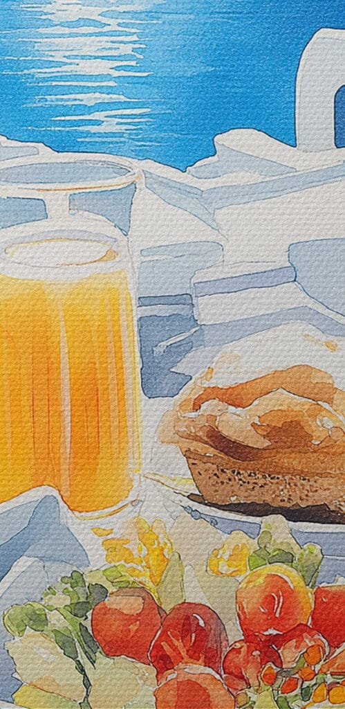 Table with food on it and drinks on it