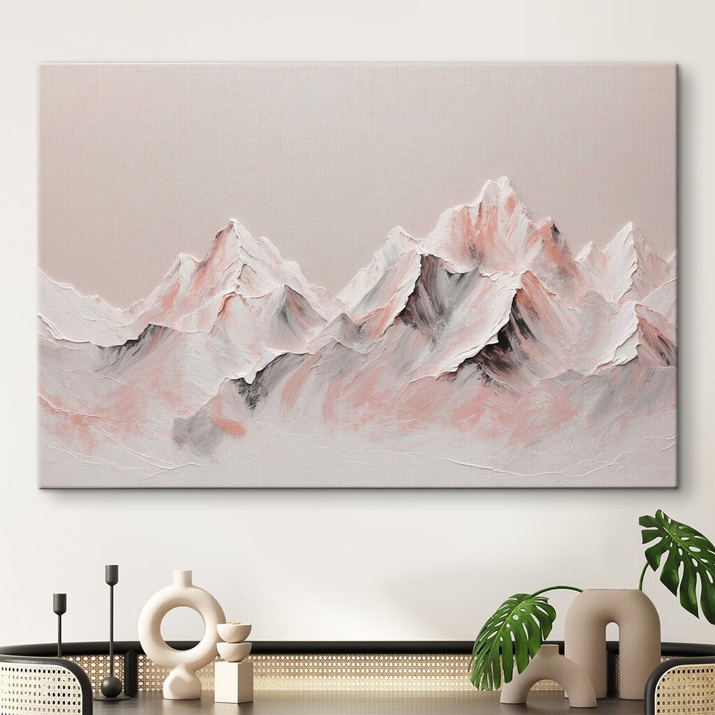 Painting of mountains with white and brown colors