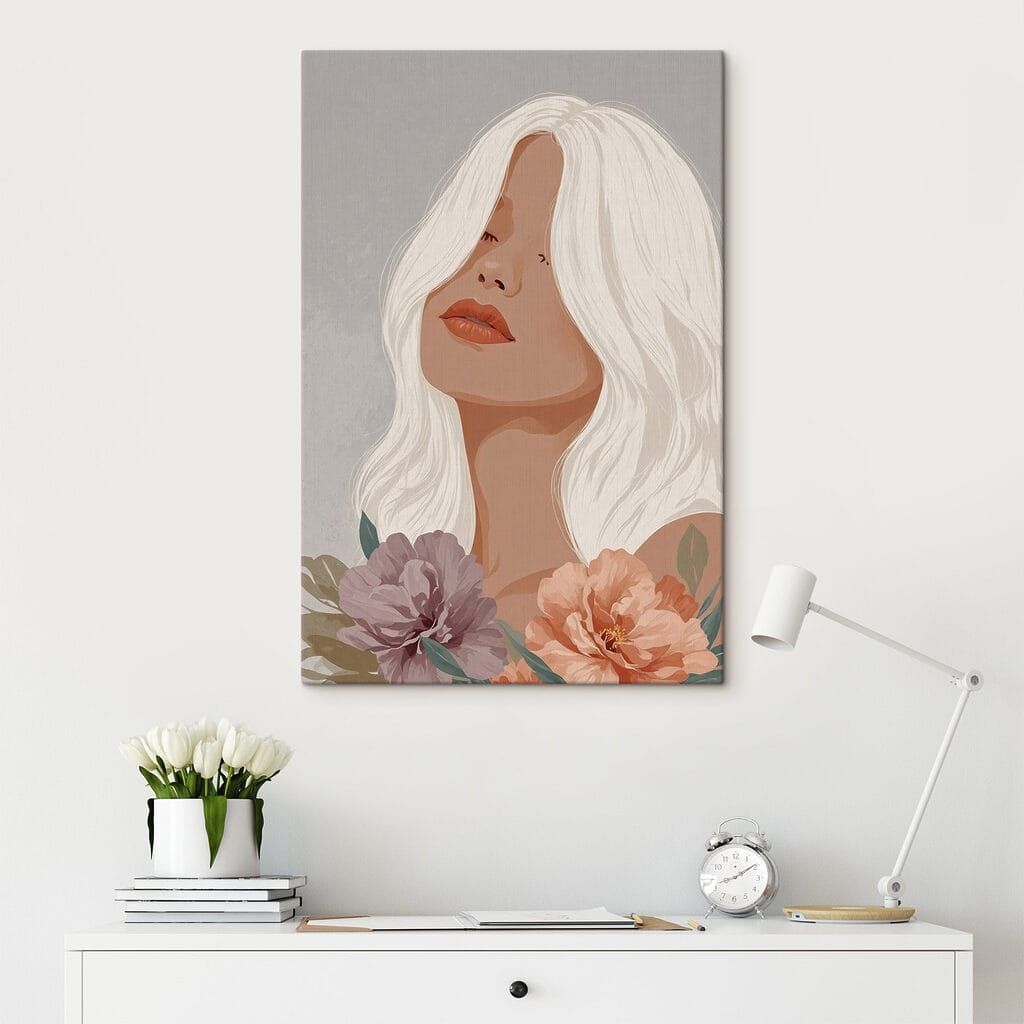 Woman with long white hair and flowers