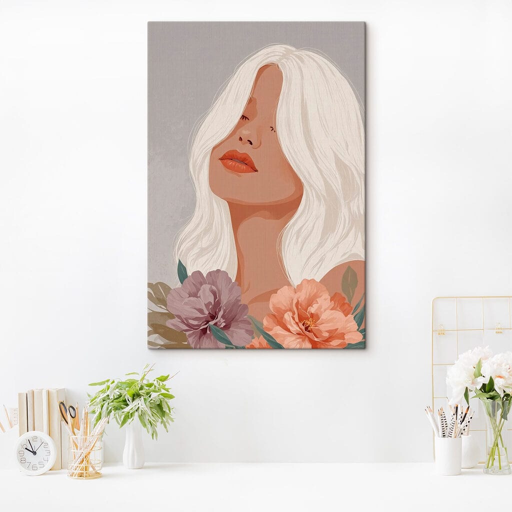 Woman with long white hair and flowers