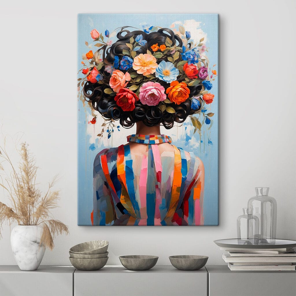 Painting of a woman with flowers on her head