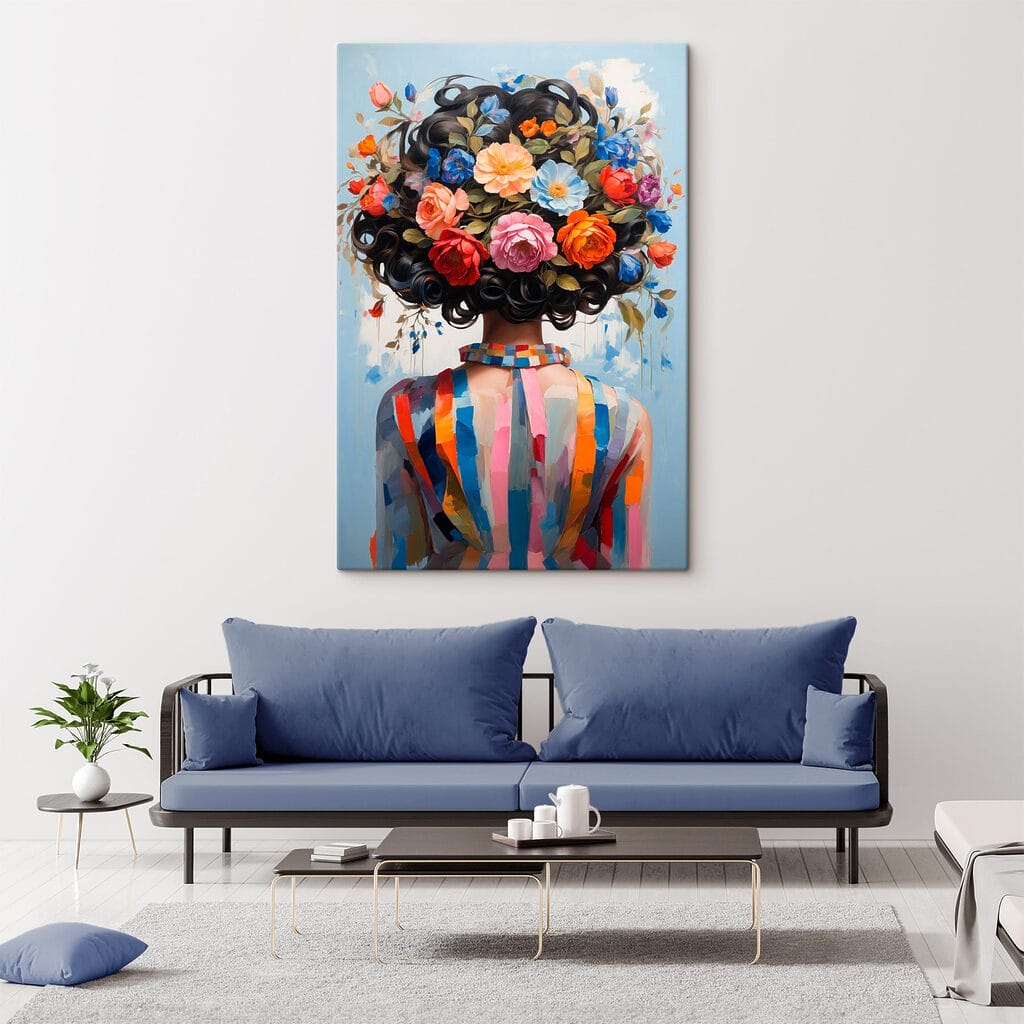 Painting of a woman with flowers on her head