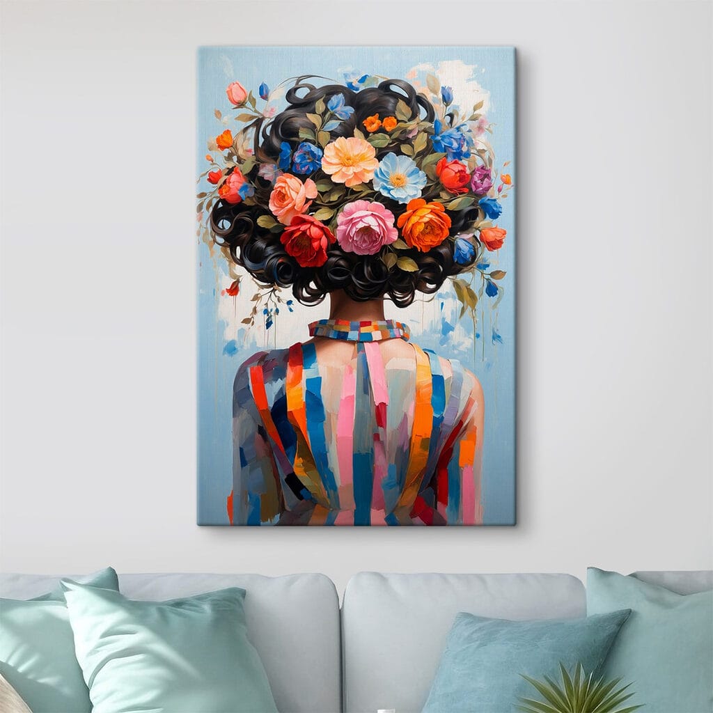Painting of a woman with flowers on her head