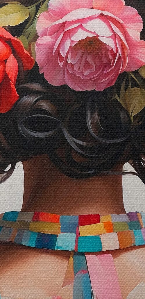 Painting of a woman with flowers on her head