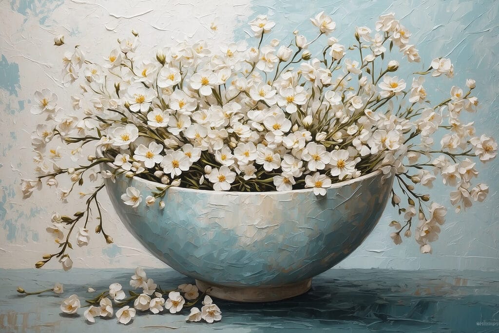 Painting of flowers in a bowl