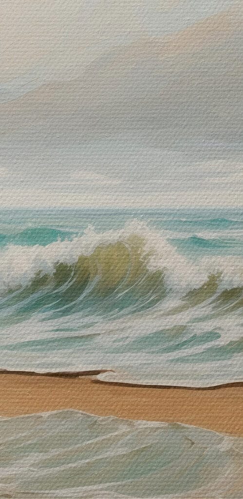 Painting of waves crashing on a beach