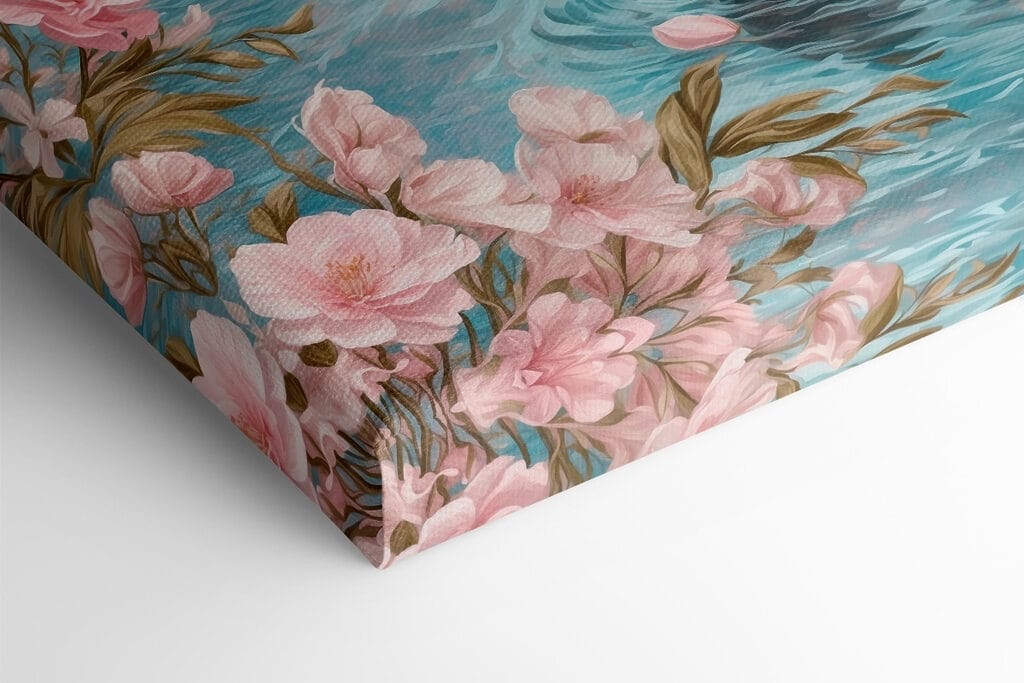 Swan swimming in water with pink flowers Swan swimming in water with pink flowers