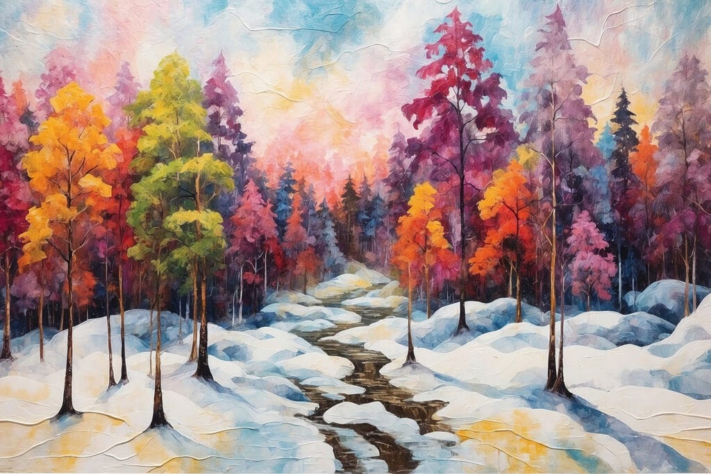 Painting of a snowy forest Painting of a snowy forest