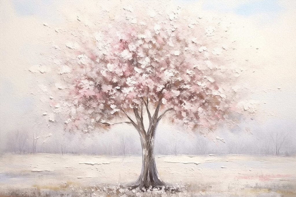 Painting of a tree with pink flowers Painting of a tree with pink flowers