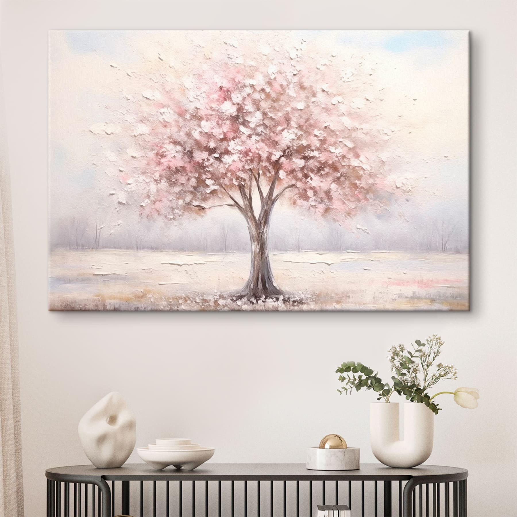 Painting of a tree with pink flowers Painting of a tree with pink flowers