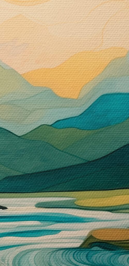 Painting of a river running through a valley Painting of a river running through a valley