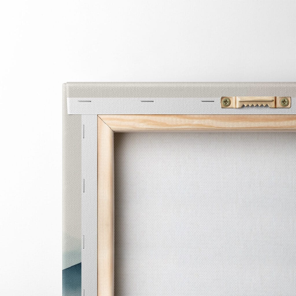 Painting of a mountain range with trees and fog