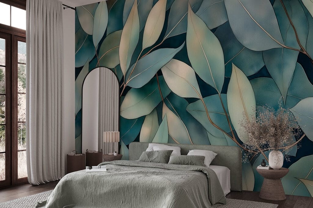 Group of leaves on a blue background Group of leaves on a blue background