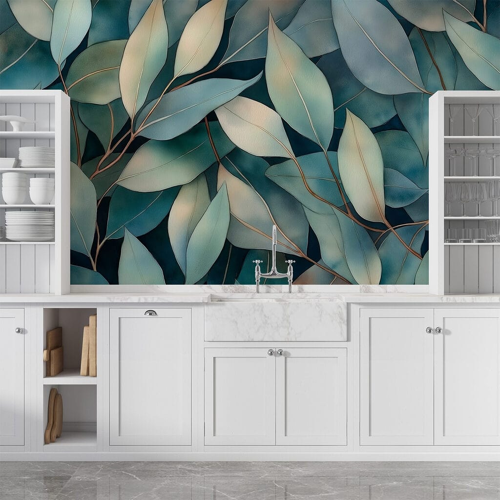 Group of leaves on a blue background Group of leaves on a blue background