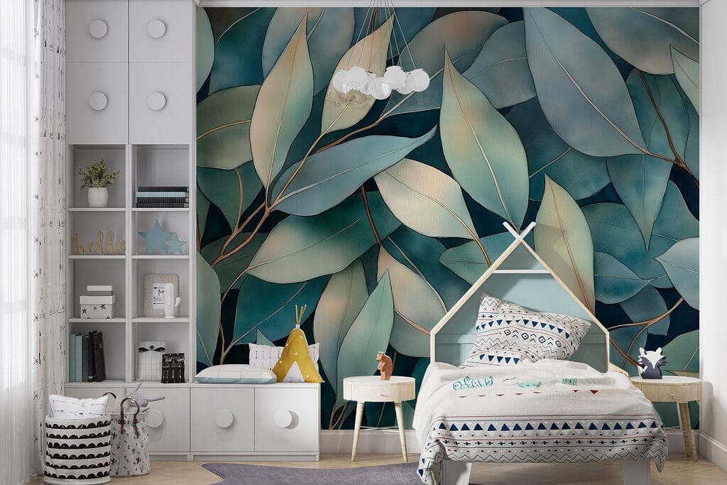 Group of leaves on a blue background Group of leaves on a blue background