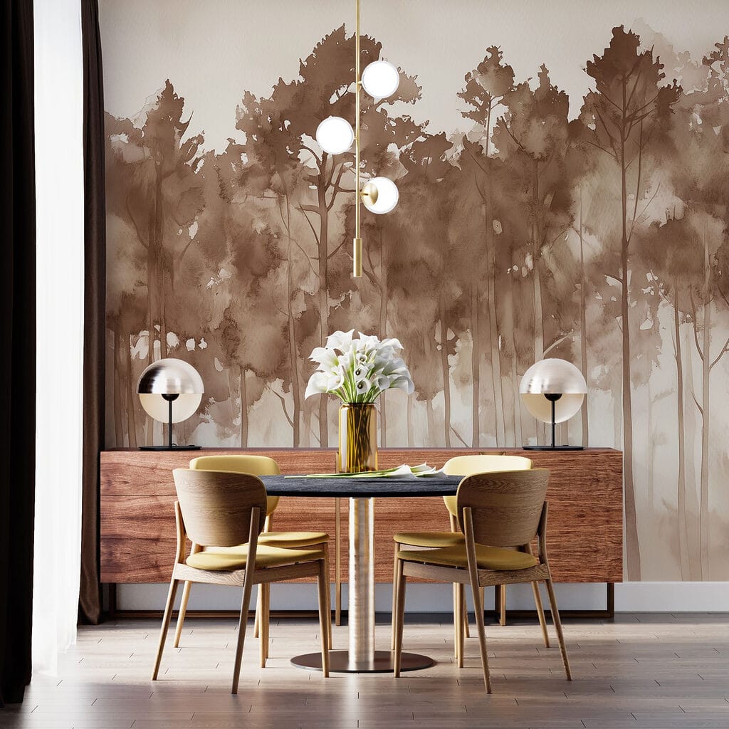 Group of trees in a foggy forest