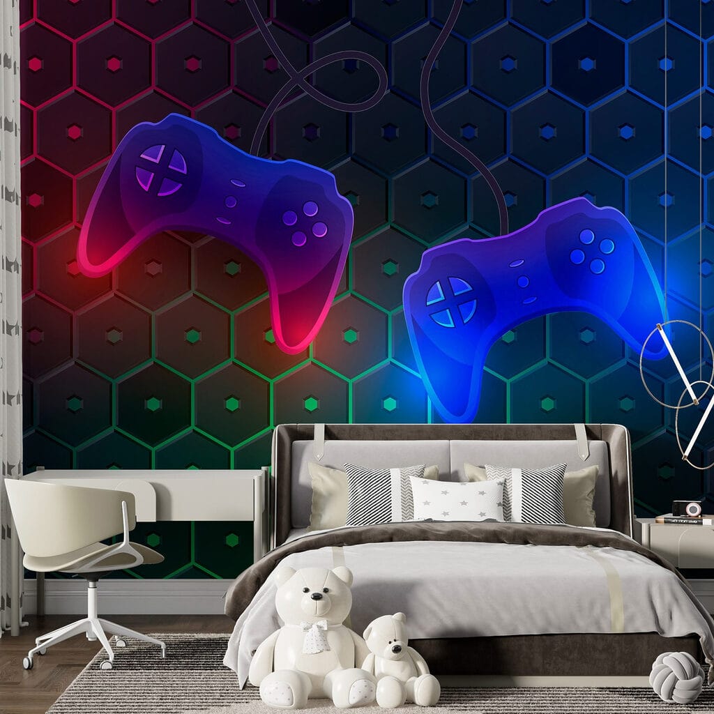 Game controller on a hexagon background Game controller on a hexagon background
