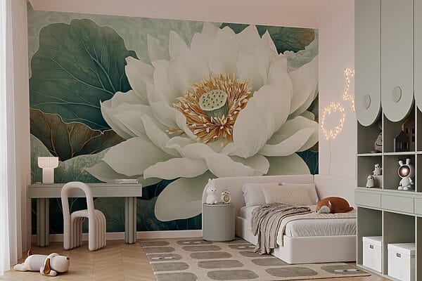 White flower with green leaves White flower with green leaves