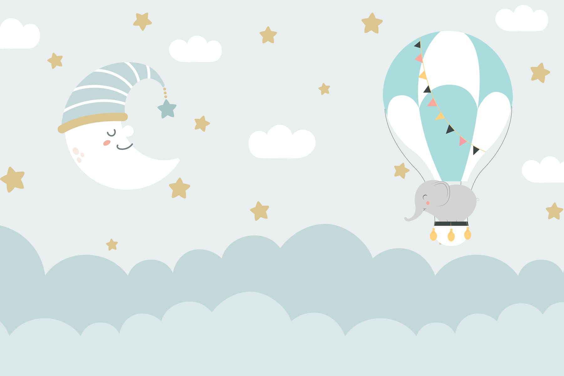 Cartoon elephant and moon in the sky Cartoon elephant and moon in the sky