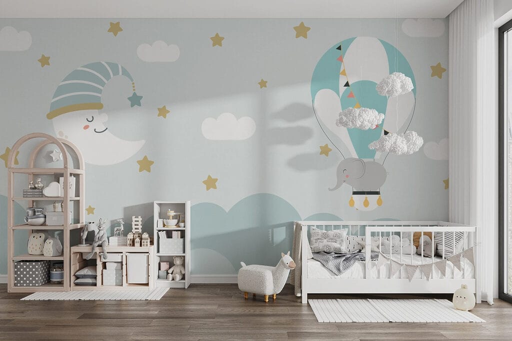 Cartoon elephant and moon in the sky Cartoon elephant and moon in the sky