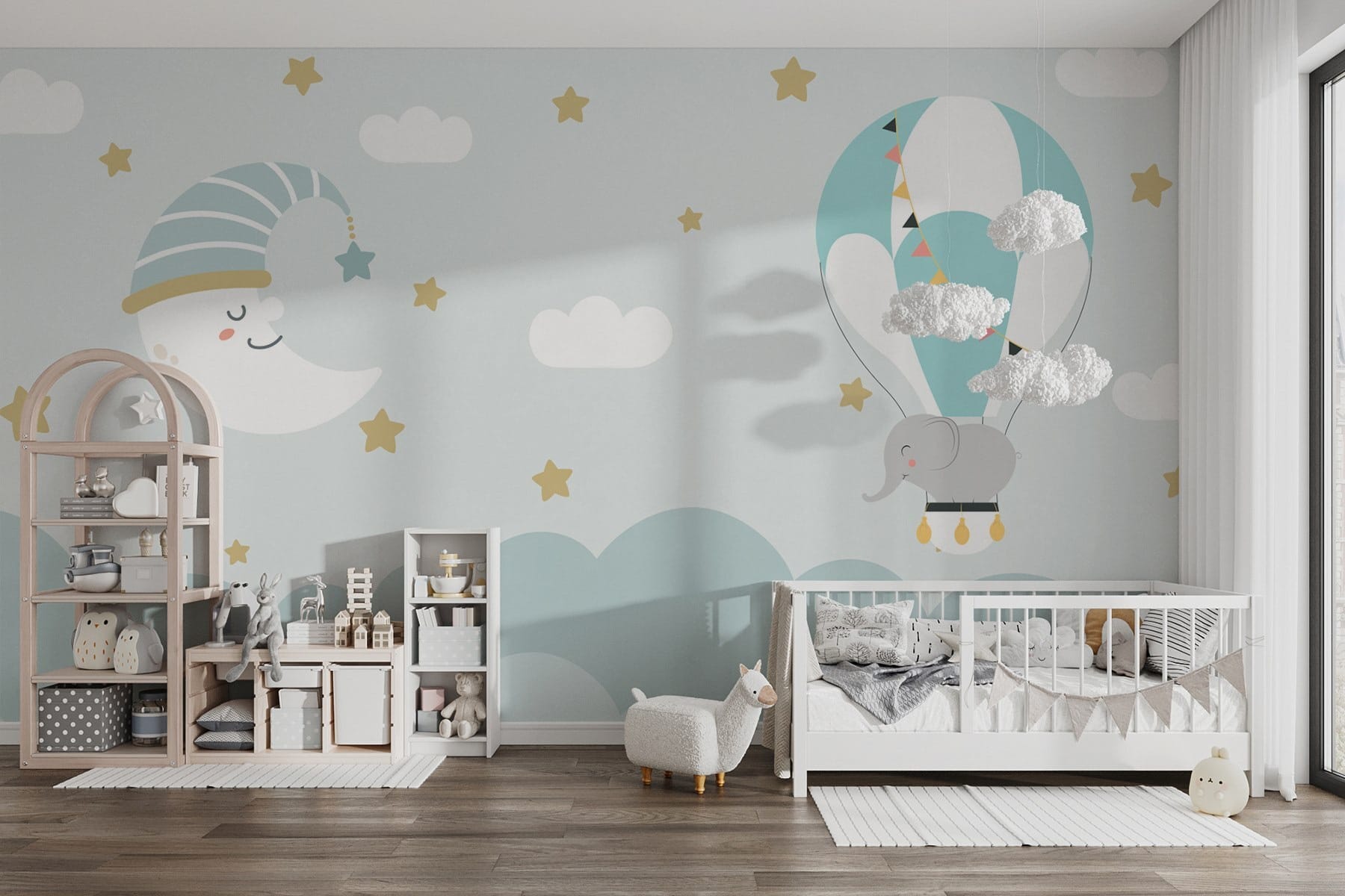 Cartoon elephant and moon in the sky Cartoon elephant and moon in the sky