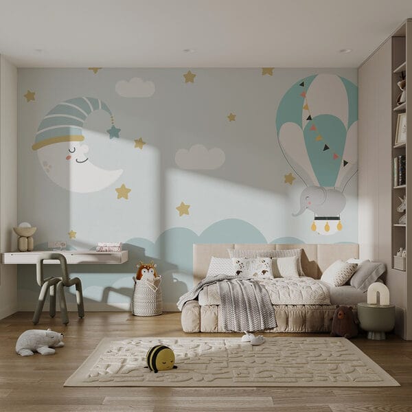 Cartoon elephant and moon in the sky Cartoon elephant and moon in the sky