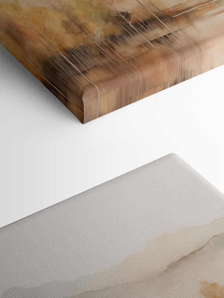 Watercolor painting of trees and mountains