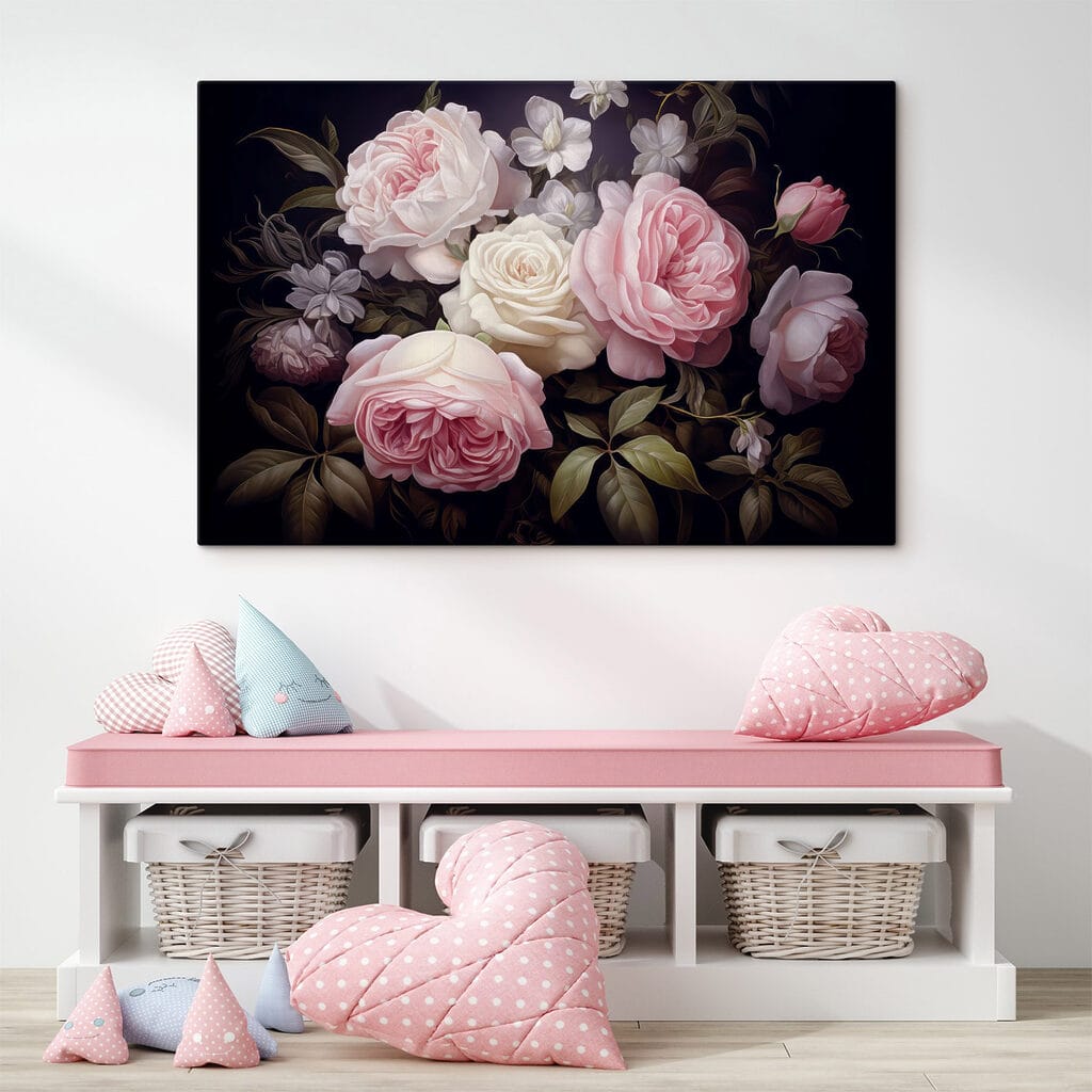 Group of pink and white roses