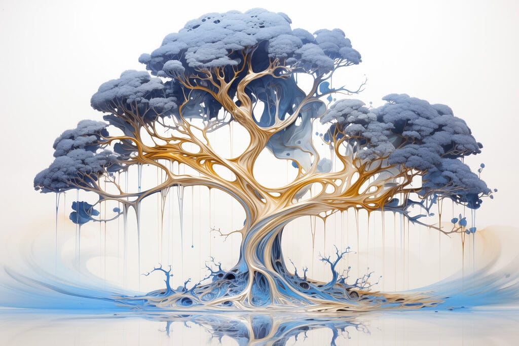 Tree with blue and yellow leaves Tree with blue and yellow leaves