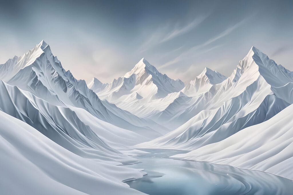 Snowy mountain range with a lake Snowy mountain range with a lake