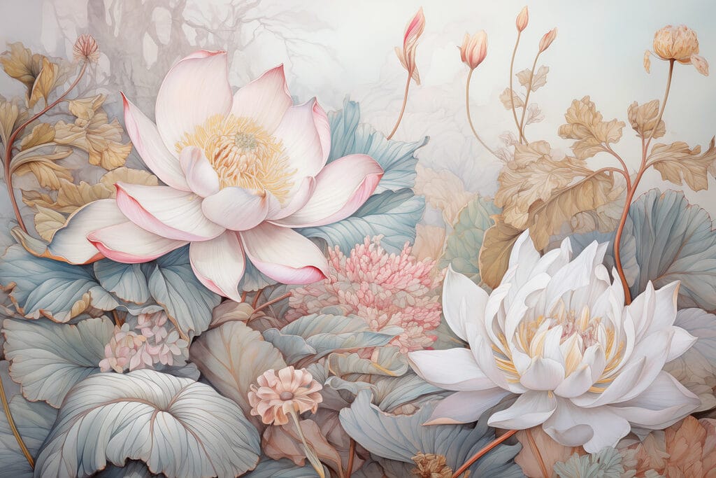 Painting of flowers and leaves