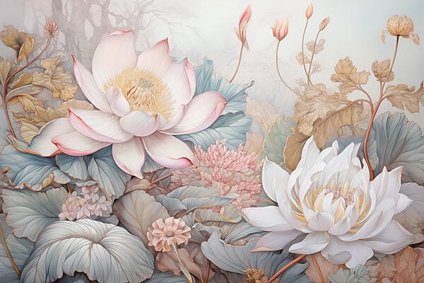 Painting of flowers and leaves