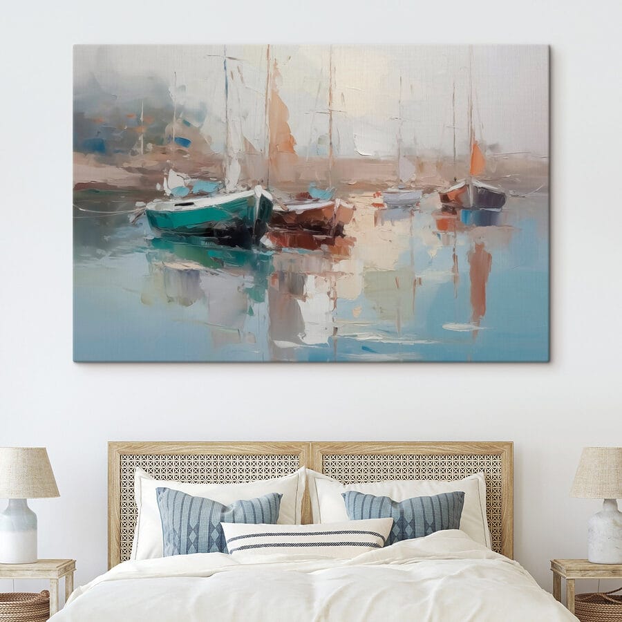 Canvas prints Painting of boats in a harbor