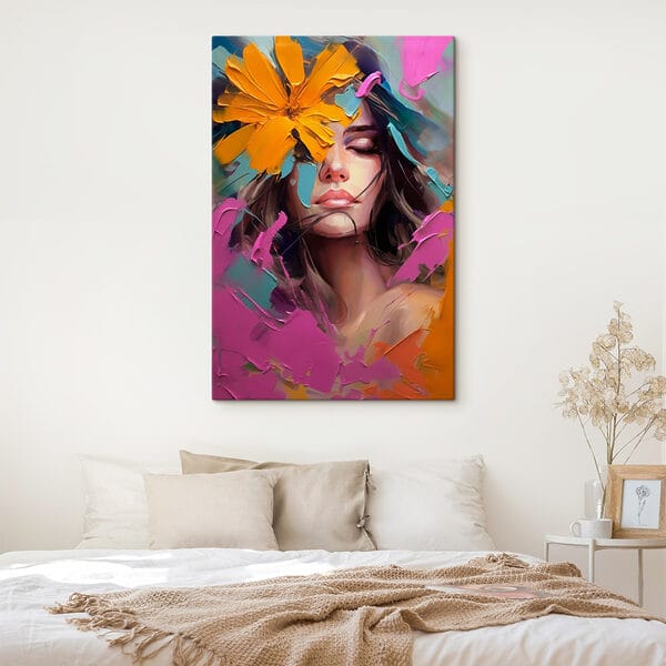 Painting of a woman with flowers on her face