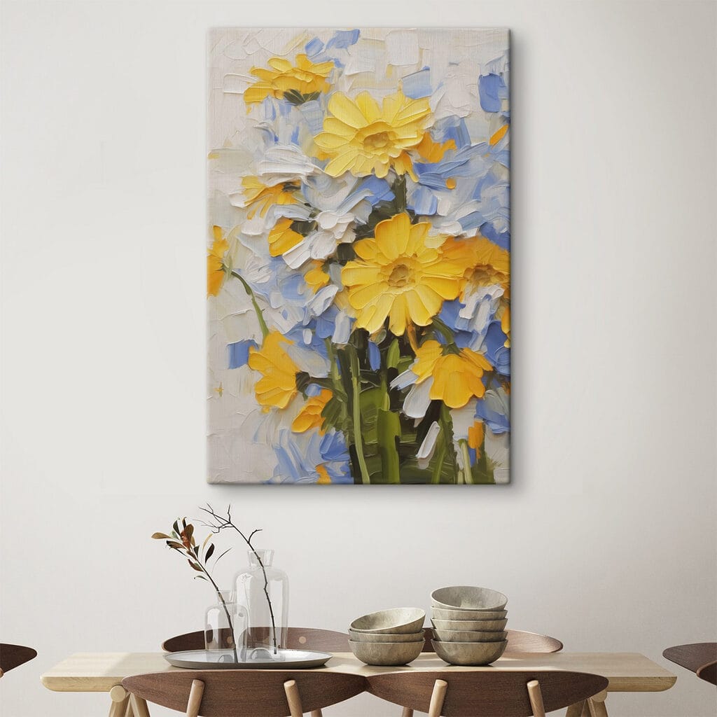 Painting of yellow and blue flowers Painting of yellow and blue flowers