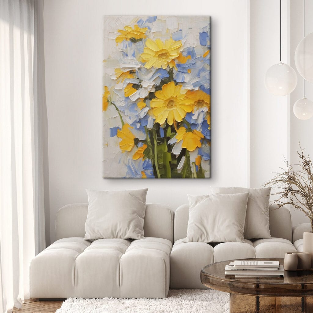 Painting of yellow and blue flowers Painting of yellow and blue flowers