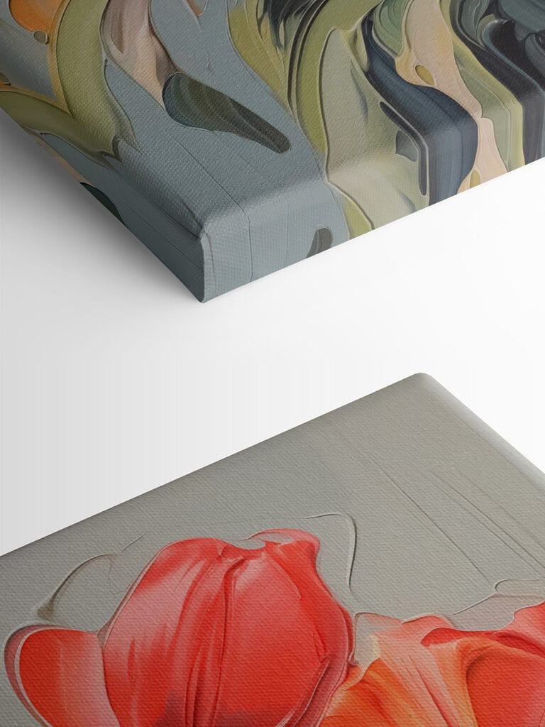 Painting of tulips on a grey background