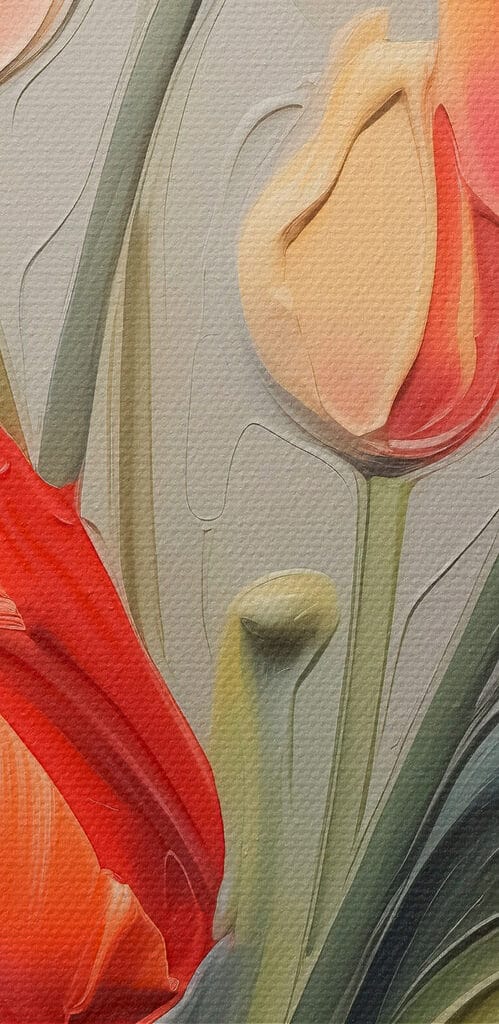 Painting of tulips on a grey background