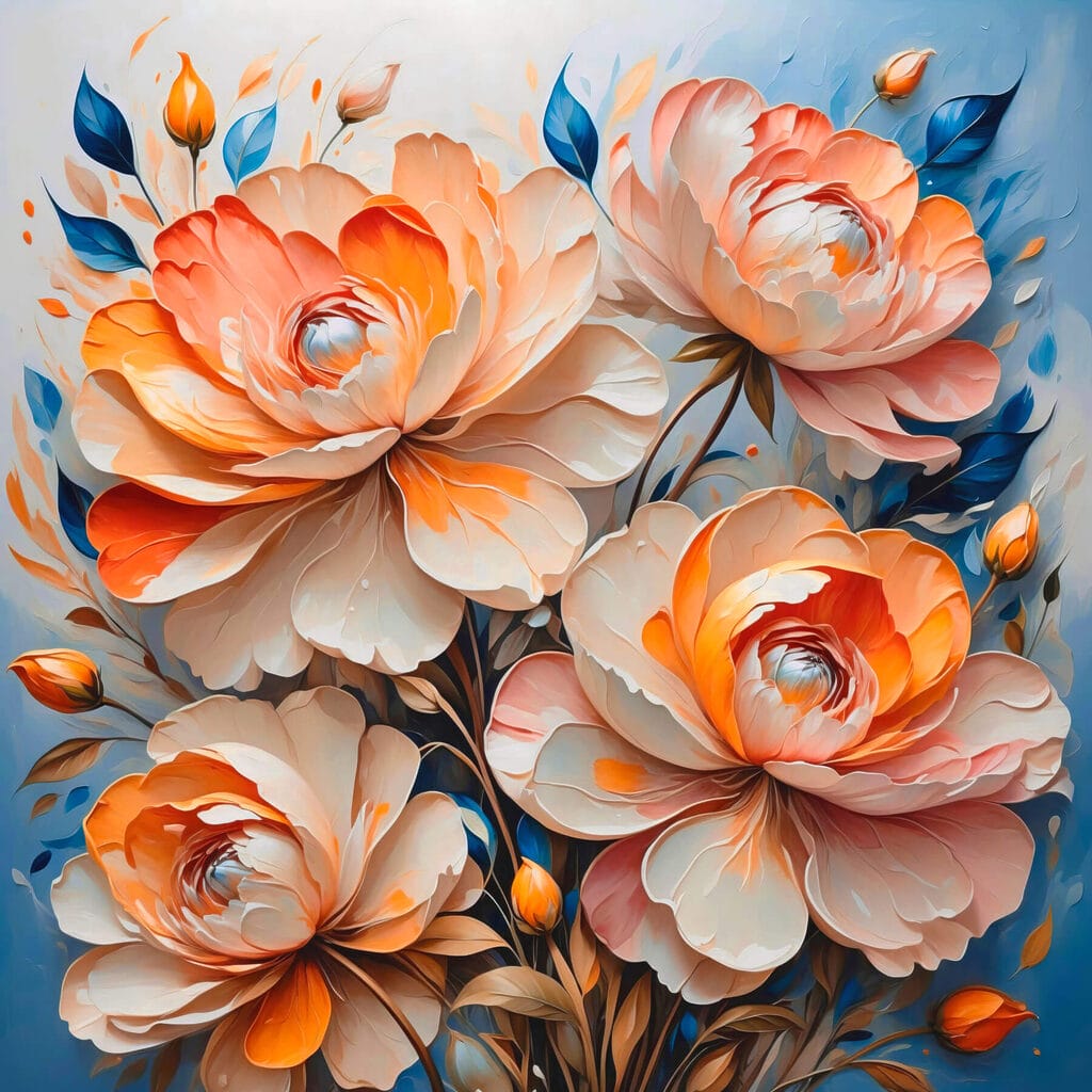 Painting of flowers on a blue background Painting of flowers on a blue background