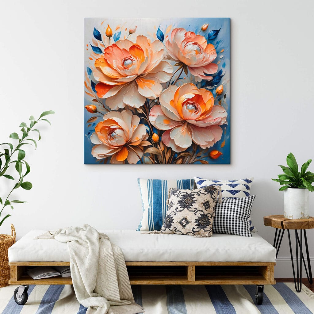 Painting of flowers on a blue background Painting of flowers on a blue background