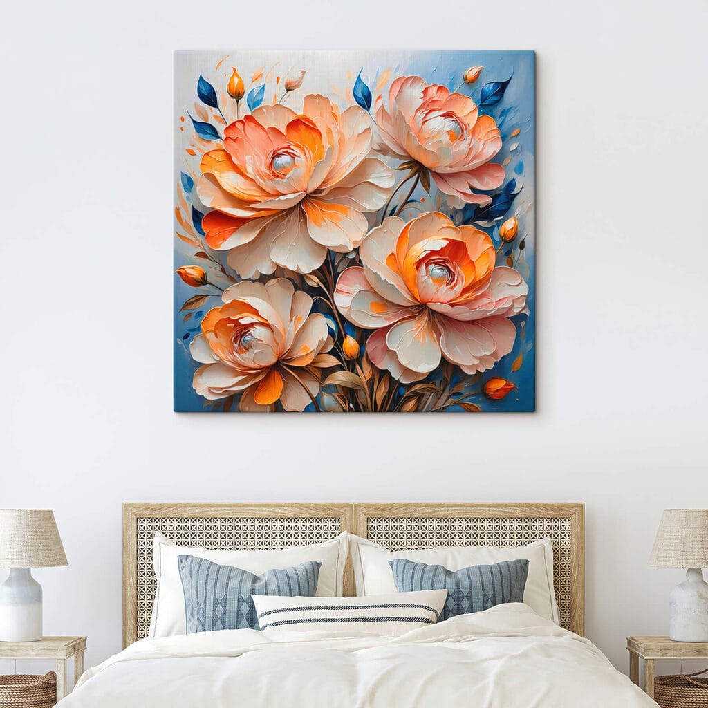 Painting of flowers on a blue background Painting of flowers on a blue background