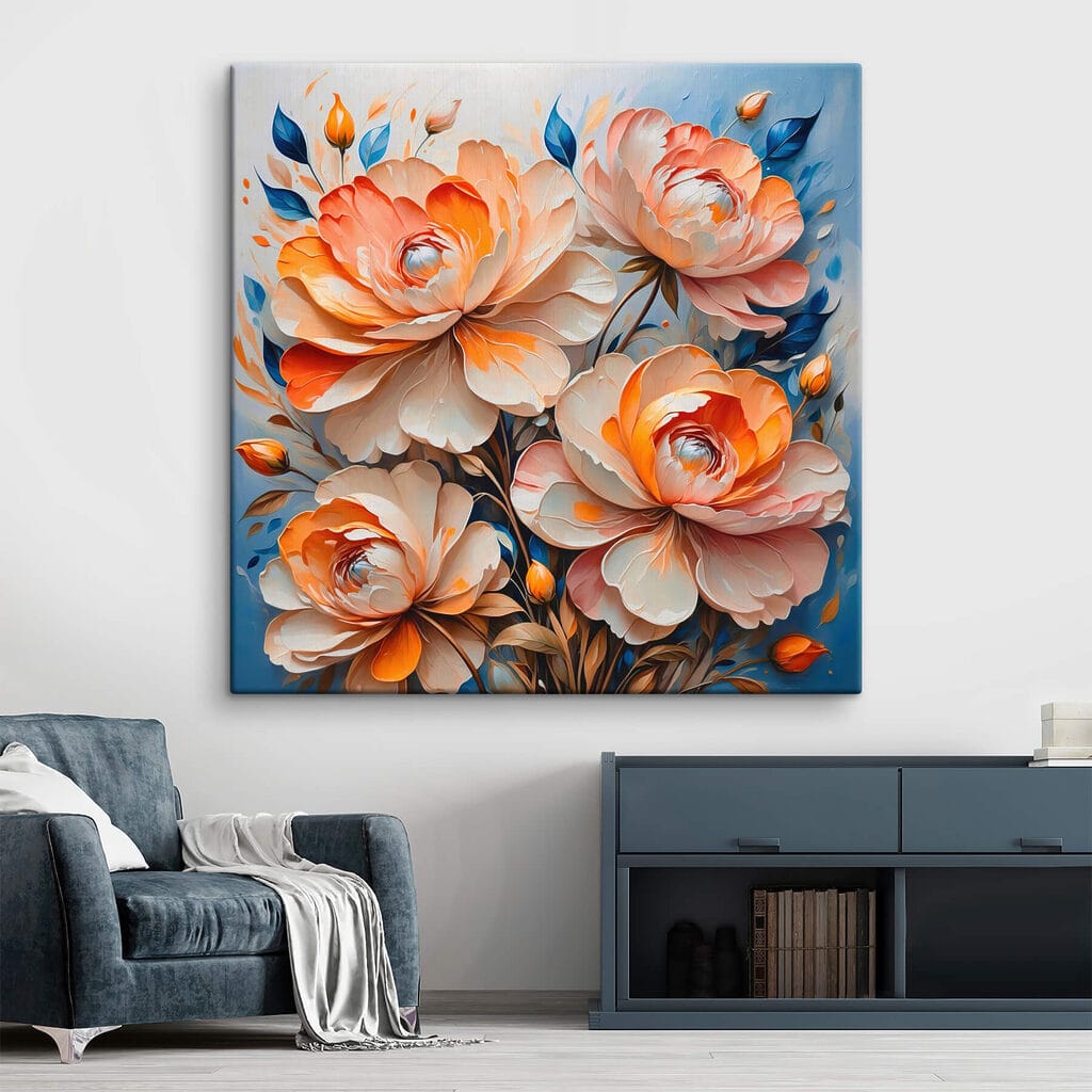 Painting of flowers on a blue background Painting of flowers on a blue background